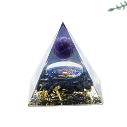Mixed Stone Orgonite Pyramid Resin Energy Generators, Reiki Natural Amethyst and Natural Obsidian Chips Inside for Home Office Desk Decoration, 60mm