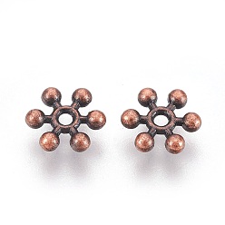 Red Copper Zinc Alloy Beads Spacers, Cadmium Free & Lead Free, with One Hole, Snowflake, Red Copper, 8.5x2.5mm, Hole: 1.5mm