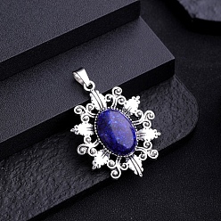 Ляпис-Лазурь Природный лазурит подвески, овальные, неокрашенными, платина, 43x32 мм