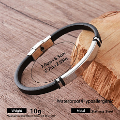 Color de Acero Inoxidable Pulseras vintage de acero inoxidable para hombre, trenzadas en cuero sintético y con cierres metálicos., negro, color acero inoxidable, diámetro interior: 304 pulgada (2.76 cm)