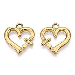 Настоящее золото 18K Ионное покрытие (ip) 304 подвески из нержавеющей стали, сердце с крестиком, реальный 18 k позолоченный, 20.5x19x2.5 мм, отверстие : 2.5 мм