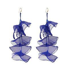 Dark Blue Bohemian Cloth Dangle Earrings for Women, Flower, Dark Blue, 150x50mm