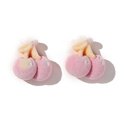 Cherry Flocking Resin Cabochons, Fruit, Cherry, 20mm