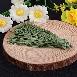 Светло-зеленый Коричневый Нейлон кисточкой большие украшения кулон, оливковый, 70~74x11 мм, отверстие : 4 мм