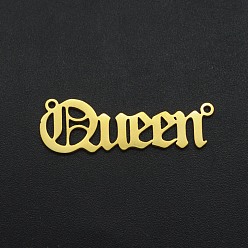 Golden 201 Stainless Steel Links, Old English, Queen, Laser Cut, Golden, 9x30x1mm, Hole: 1.2mm