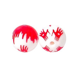 Красный Круглые силиконовые бусины пищевого качества с кровавой пальмой на Хэллоуин, красные, 15 мм