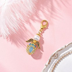 Небесно-голубой Подвески из светящегося акрила и стеклянных бусин ручной работы, Сплав с застежками когтя омара, ангел, голубой, 52 мм