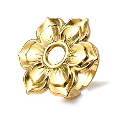 Настоящее золото 18K Регулируемые 304 открытые манжетные кольца из нержавеющей стали, настройки кольца чашки безеля, цветок, ионное покрытие (ip), реальный 18 k позолоченный, лоток : 6 мм, внутренний диаметр: 18 мм, Цветок: 25.5x29.5 мм
