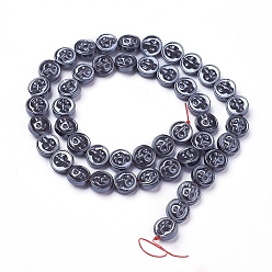 Non-magnetic Hematite Non-magnetic Synthetic Hematite Beads Strands, Flat Round with Skull, 8.5x4.8~5mm, Hole: 1mm, about 42pcs/strand, 15.5 inch(39.5cm)