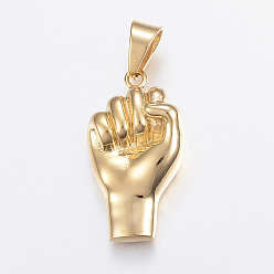 Golden 304 Edelstahl Anhänger, Faust, golden, 39x22.5x11 mm, Bohrung: 11x8 mm