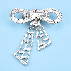 Silver Crystal Rhinestone Bowknot Lapel Pin, Creative Brass Badge for Backpack Clothes, Silver, 71x61x62.5mm, Pin: 0.6mm
