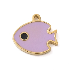 Фиолетовый 304 прелести нержавеющей стали, с эмалью, рыбы прелести, фиолетовые, 10x10.5x1.5 мм, отверстие : 1.1 мм