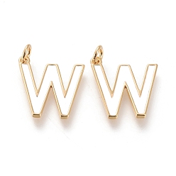 Letter W Латунь эмаль подвески, с целью перехода в кольце, долговечный, реальный 18 k позолоченный, буква.w, белые, буква.w, ш: 18x17x1.8 мм, прыжковые кольца: внутренний диаметр: 3 мм