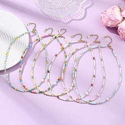 (52) Непрозрачная лаванда Ожерелья из окрашенных натуральных пресноводных раковин в форме колонн и граненых стеклянных бусин-ронделей для женщин., золотые, разноцветные, 15.98 дюйм (40.6 см)