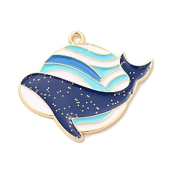 Небесно-голубой Подвески из эмали и сплава, с блестками, шарм в форме акулы, золотые, голубой, 25x31x1 мм, отверстие : 2 мм