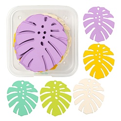 Mixed Color 20Pcs 5 Colors Spray Painted Iron Pendants, Tropical Leaf Charms, Monstera Leaf, Mixed Color, 36x31.5x1mm, Hole: 1.5mm, 4pcs/color