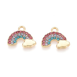Light Gold Подвески из сплава со стразами, радуга, без свинца, без никеля и без кадмия, золотой свет, 14x16x2 мм, отверстие : 1.8~2 мм