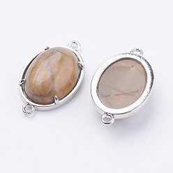 Пикассо Камень Латунные натуральная полихромная яшма/камень Пикассо/соединители из яшмы Пикассо, овальные, платина, 15x26x5.5~7 мм, отверстие : 1.5~2 мм