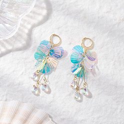 Разноцветный Серьги-ракушки из нержавеющей стали и смолы, со стеклом, золотые, красочный, 65~67.5 мм