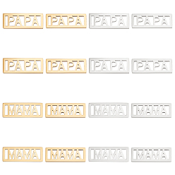 Golden & Stainless Steel Color 16Pcs 4 Styles 201 Stainless Steel Filigree Joiners, Laser Cut, Rectangle with Word PAPA & MAMA, Golden & Stainless Steel Color, 20x7.5x1mm, Hole: 1.2x5mm, 4pcs/style