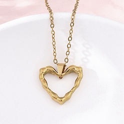 Настоящее золото 18K Текстурированный контур сердца 304 ожерелья с подвесками из нержавеющей стали, ионное покрытие (ip), реальный 18 k позолоченный, 18.11 дюйм (46 см)