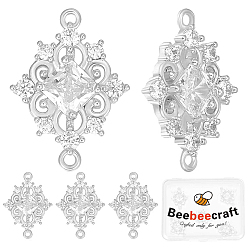 Посеребрённый 8шт. латунные прозрачные кубические циркониевые ромбовидные звенья-подвески, для изготовления ювелирных изделий, 925 серебро покрытием, 18.5x13.5x3 мм, отверстие : 1 мм