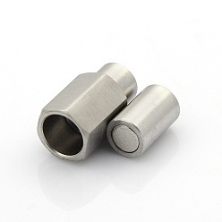 Нержавеющая Сталь Цвет Устойчивы к потускнению 304 нержавеющая сталь матовая поверхность магнитные застежки с вклеиваемыми концами, шестиугольная призма, цвет нержавеющей стали, 22x9.5x9 мм, отверстие : 6 мм