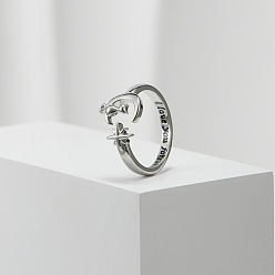 Платина Модные регулируемые открытые манжеты из сплава для женщин, форма кошки со словами я люблю тебя вечно, платина, внутренний диаметр: 17 мм