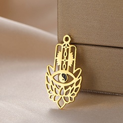 Золотой Полые 304 из нержавеющей стали кулоны, рука хамса с амулетом лотоса, без свинца, без кадмии и без никеля, золотые, 25x14x1 мм, отверстие : 1.4 мм