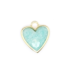 Амазонит Природные подвески амазонит, граненые подвески-сердечки с фурнитурой из латуни золотистого цвета, 23x20x12 мм