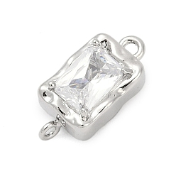 Платина Латунные застежки из прозрачного кубического циркония с микропаве, без кадмия, без никеля и без свинца, прямоугольные, платина, 15.5x7.5x6.5 мм, отверстия : 1.4 mm и 1.2 мм