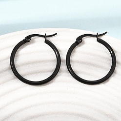 Black 201 Stainless Steel Hoop Earrings, with 304 Stainless Steel Pin, PVD Vacuum Plating, Black, 25x24x2mm