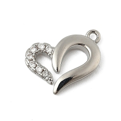 Платина Латунные микро проложить кубического циркония подвески, прелести в форме сердца, стойки покрытие, без свинца и без кадмия, платина, 14.5x14.5x2.5 мм, отверстие : 1.2 мм