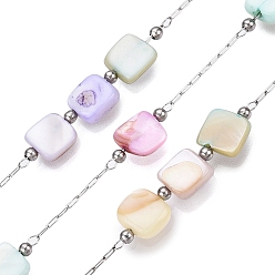 Нержавеющая Сталь Цвет Цепочки из ракушек ручной работы, для ожерелья браслеты решений, с 304 цепями из нержавеющей стали, пайки, с катушкой, цвет нержавеющей стали, 6~7x6~7x2~3 мм, бусины : 2 мм диаметром, Ссылки: 2x1.5x0.2 мм & 2.5x1x0.2 мм, Интервал: 18 мм, около 32.81 футов (10 м) / рулон