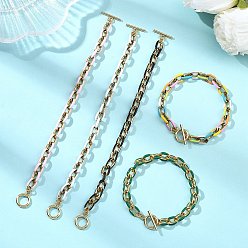 (52) Непрозрачная лаванда 304 Браслеты из нержавеющей стали с эмалированной цепочкой для женщин, разноцветные, 7.64 дюйм (19.4 см)