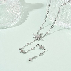 Нержавеющая Сталь Цвет 304 Длинное ожерелье с кисточкой и подвеской в виде звезды из нержавеющей стали с микропаве и прозрачными элементами, для женщин, цвет нержавеющей стали, 15.94 дюйм (40.5 см)