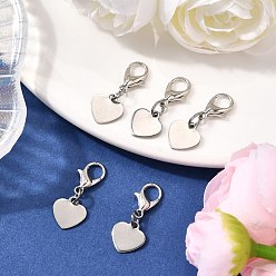 Платиновый & Цвет Нержавейки Сердце 201 подвесные украшения из нержавеющей стали, с цинковым сплавом застежками омаров коготь, платины и нержавеющая сталь цвет, 24.5 мм