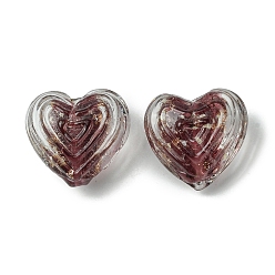 Кокосово-Коричневый Светящиеся бусины лэмпворк из золота и песка ручной работы, светится в темноте, сердце, кокосового коричневый, 19x21x12 мм, отверстие : 1.5 мм