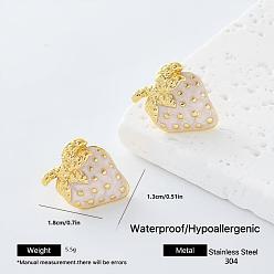 Fresa 304 aretes esmaltados de acero inoxidable para mujer, dorado, fresa, 18x13 mm