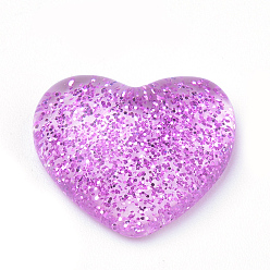 Средняя Орхидея Кабошоны из смолы, с блеском порошок, сердце, средне орхидеи, 14x16x5 мм