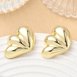 Golden Brass Stud Earrings for Women, Fan, Golden, 29x19.5mm