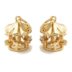 Настоящее золото 18K Покрытие стойки латунь микропаве прозрачные подвески из кубического циркония, без кадмия и без свинца, карусель, реальный 18 k позолоченный, 12x10.5x9.5 мм