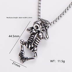 Skeleton Colliers gothiques pour hommes, avec pendentif en acier inoxydable chirurgical et chaîne à maillons carrés., couleur argent plaqué, squelette, 316 pouce (23.62 cm)