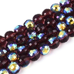 Фиолетовый Гальванизируйте прозрачное стекло бисер нитей, круглые, граненый(96 граненый), с половинным покрытием ab цвета, фиолетовые, 7.5~8 мм, отверстие : 1~1.4 мм, около 68~69 шт / нитка, 19.49~19.88 дюйм (49.5~50.5 см)