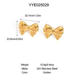 Золотой 304 серьги-гвоздики в виде банта из нержавеющей стали для женщин, золотые, 23.6x33.7 мм