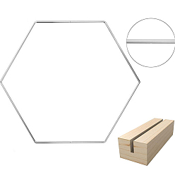 Шестиугольник Железные рамки для венков, кольца дисплея, с деревянным основанием, платина, шестиугольник, 200x230 мм