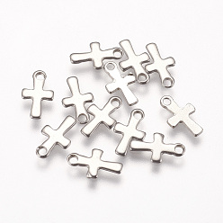 Нержавеющая Сталь Цвет Устойчивые к потускнению 201 подвески-крестики из нержавеющей стали, цвет нержавеющей стали, 12x7x1 мм, отверстие : 1.6 мм