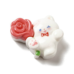 Cat Shape Непрозрачная смола декодирует кабошоны, животное с цветком, форма кошки, 24.5x27x11 мм