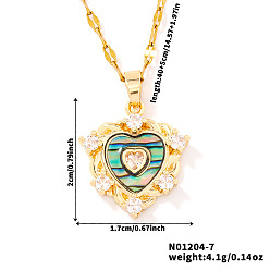 Золотой Латунные прозрачные кубические цирконии ожерелья в форме сердца с подвеской, с Пауа оболочке, золотые, 15.75 дюйм (40 см)