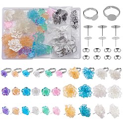 Mixed Color DIY Flower Earring & Finger Ring Making Kit, Including Resin Cabochons, 304 Stainless Stud Earring Findings, Brass Pad Rings Bases, Mixed Color, 82Pcs/box